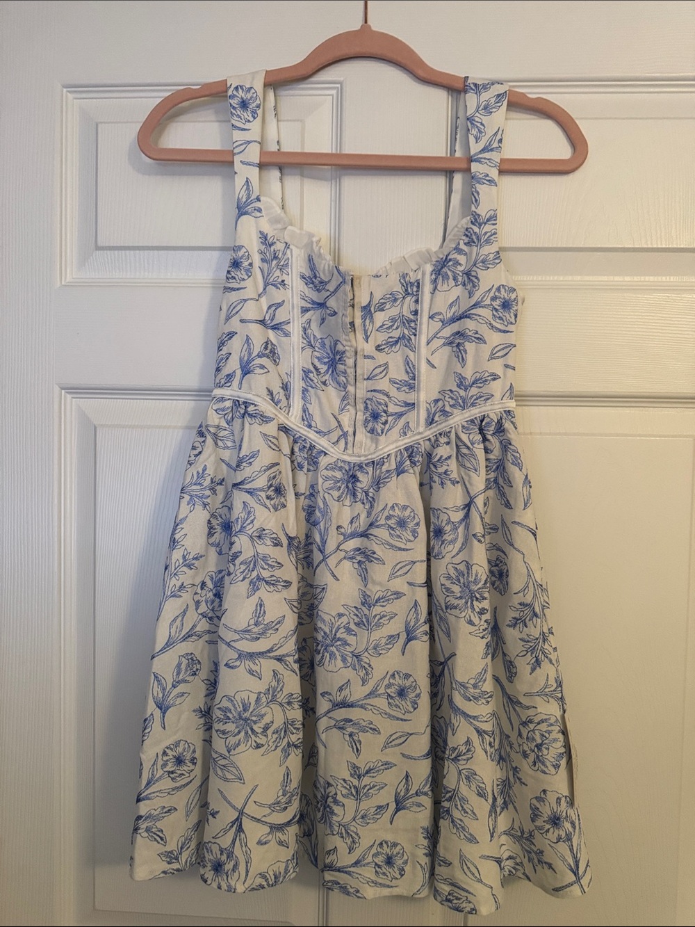 For Love & Lemons White and Blue Floral Sundress